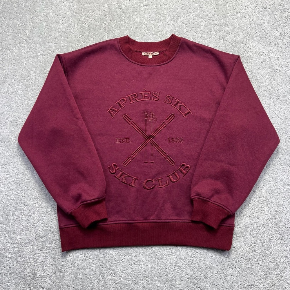 Bailey Roseโ Sweatshirt Womens M Burgundy Apres Ski Club Embroidered Pullover